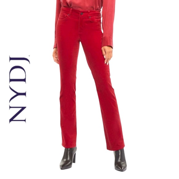 NYDJ Red Velvet Marilyn Straight Leg Velveteen Boysenberry Reactive Lift Tuck 2 - Picture 2 of 15